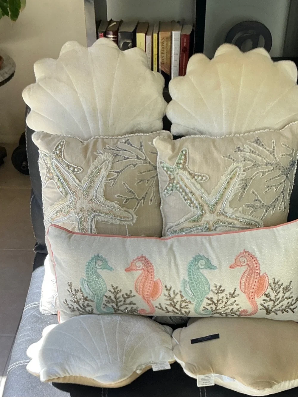 Coastal Starfish & Seahorse Decorative Throw Pillow Set - Cream